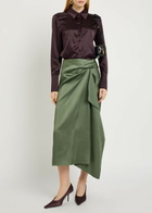 Erdem Draped Satin Midi Skirt Khaki