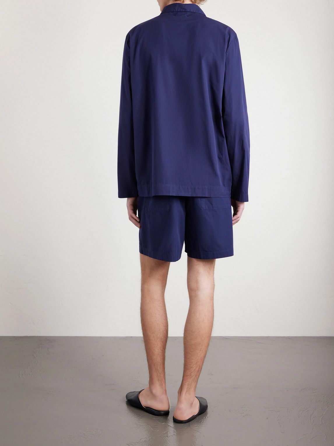 TEKLA - Straight-Leg Organic Cotton-Poplin Shorts - Blue