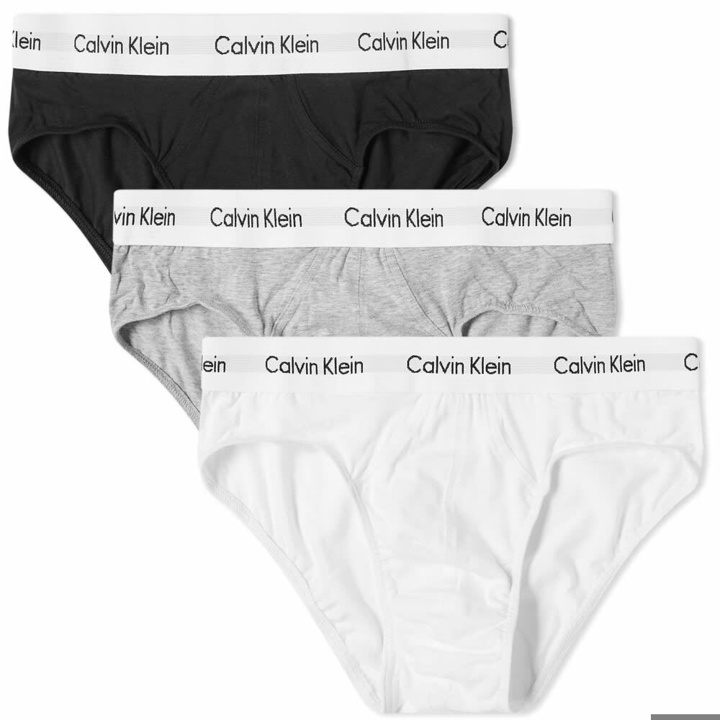 Photo: Calvin Klein Men's Hip Brief - 3 Pack in Black/Heather/White