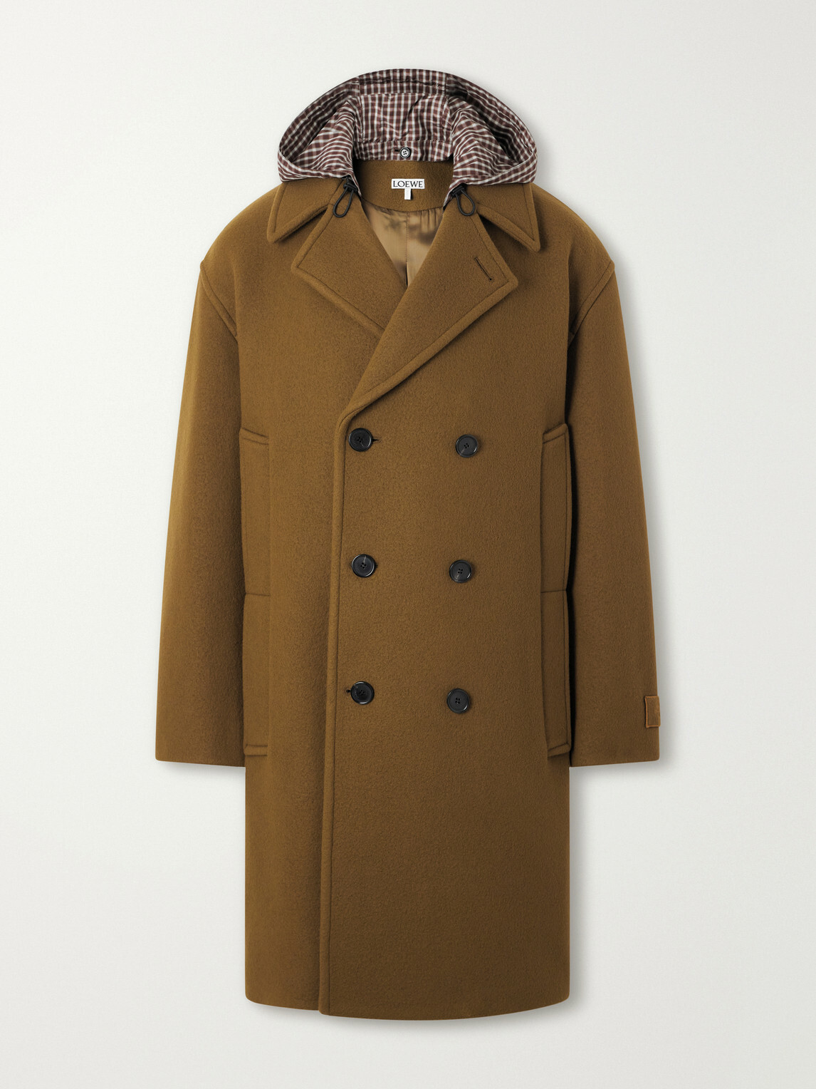LOEWE - Double-Breasted Hooded Wool-Blend Felt Coat - Brown