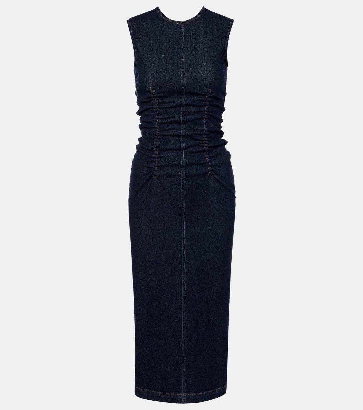white christmas dresses Subtle Statement Ruched Denim Midi Dress Simply Me Boutique main image 1