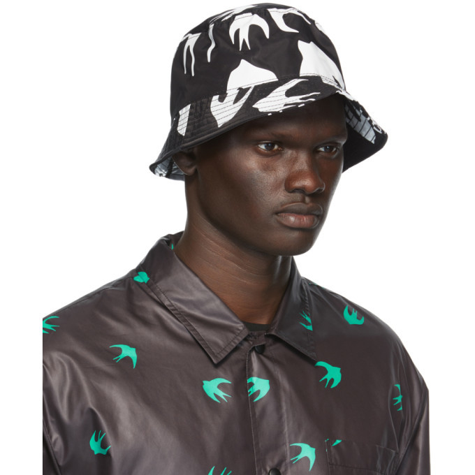 McQ Alexander McQueen Black and White Swallow Bucket Hat McQ