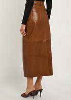 Nour Hammour Ghalia Panelled Leather Midi Skirt Brown