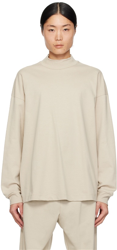 Photo: Fear of God Taupe Mock Neck Long Sleeve T-Shirt