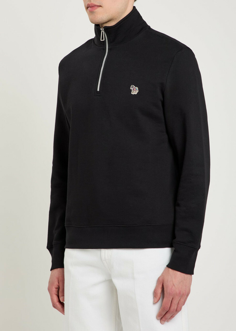 PS Paul Smith Appliquéd Half-zip Cotton Sweatshirt Black