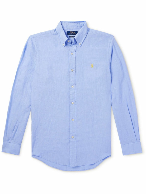 Photo: Polo Ralph Lauren - Button-Down Collar Logo-Embroidered Linen Shirt - Blue