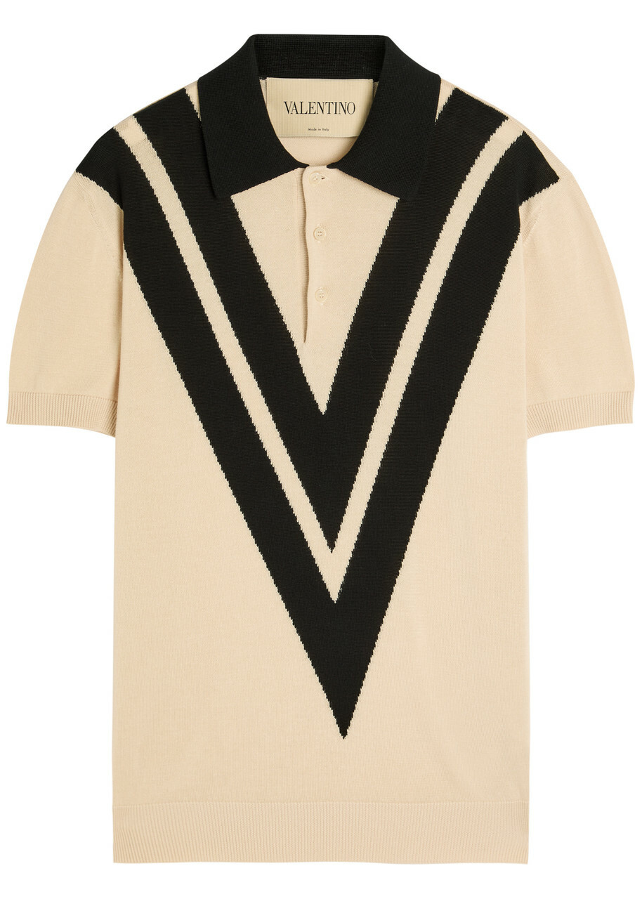 Valentino Garavani Vlogo-intarsia Cotton Polo Shirt White And Black