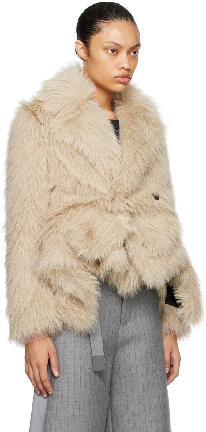 sacai Beige Layered Faux-Fur Jacket Sacai