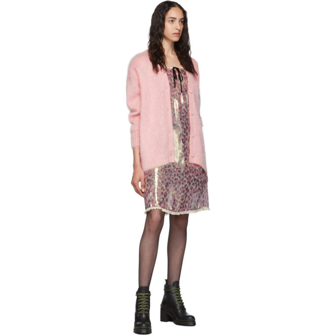 Miu Miu Pink Mohair Oversized Diamond Cardigan Miu Miu