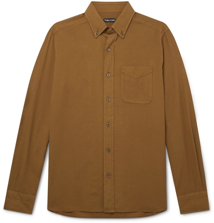 Photo: TOM FORD - Button-Down Collar Cotton and Cashmere-Blend Shirt - Brown