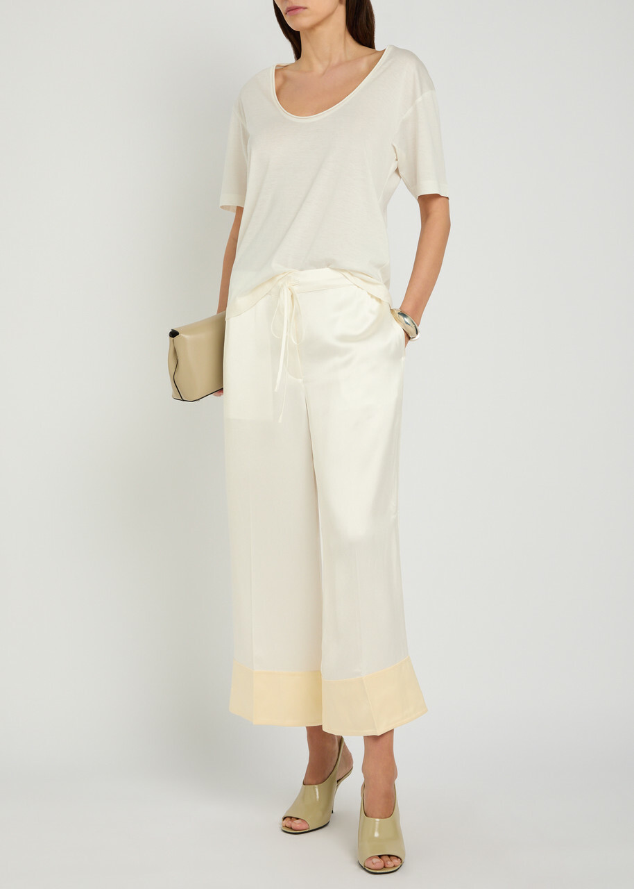 Toteme Drawstring Straight-leg Satin Trousers White