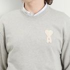 AMI Paris Men's Classic Fit Crewneck Jumper in Gris Cend Chine/Blanc Cr