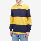 Polo Ralph Lauren Men's Block Stripe Rugby Shirt in Gold Bugle/Cruise Navy