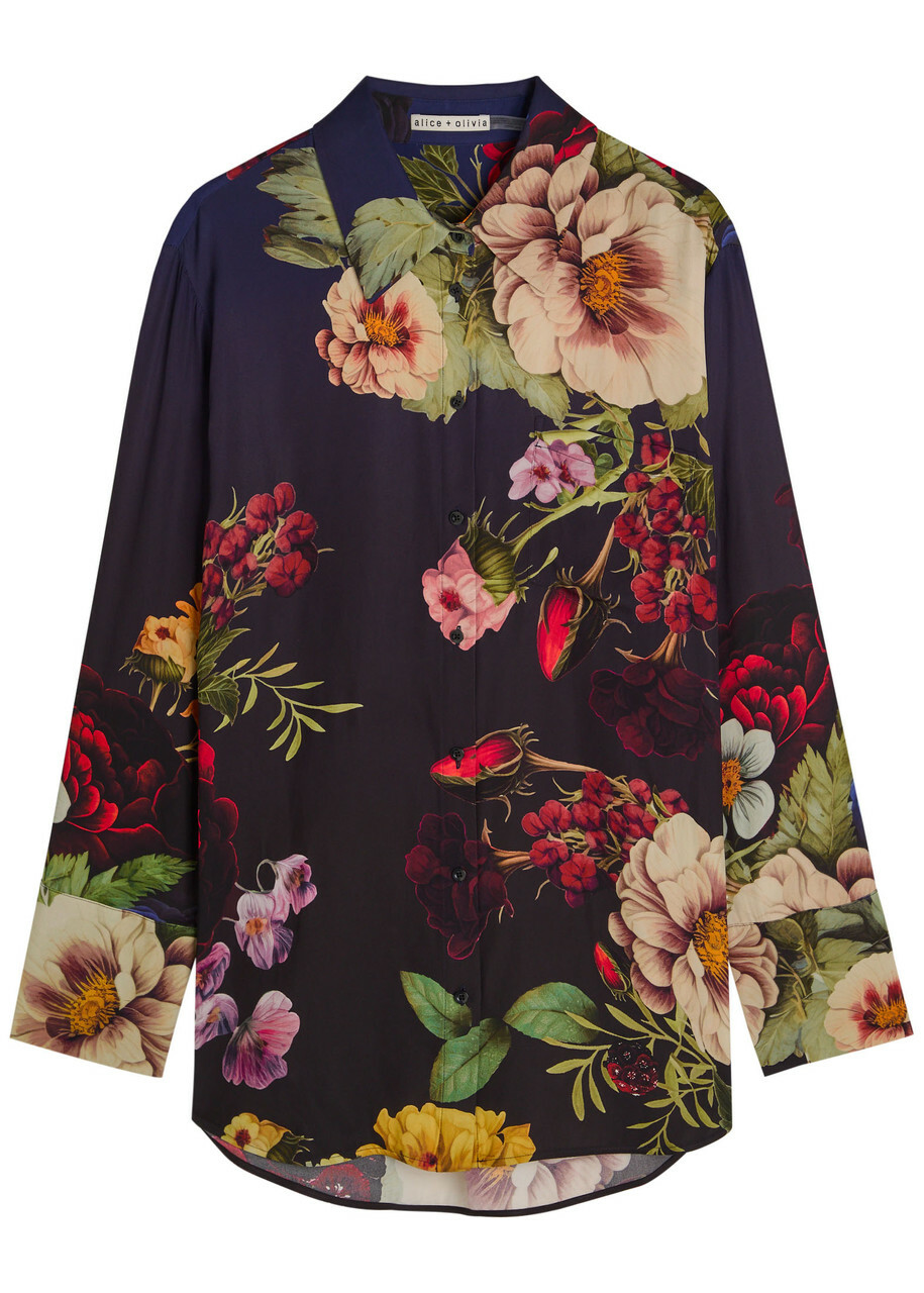 Alice + Olivia Finley Floral-print Satin Shirt Multicoloured 1