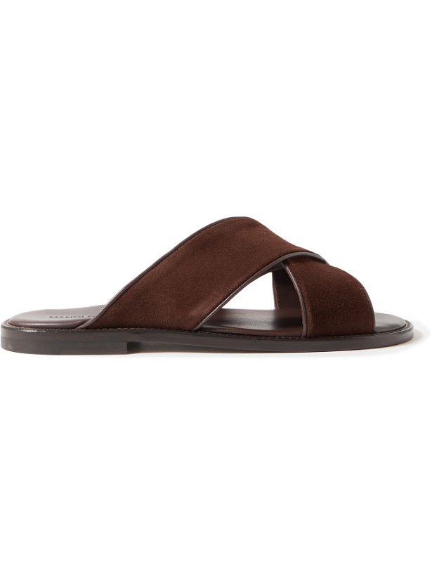 Photo: MANOLO BLAHNIK - Otawi Leather-Trimmed Suede Sandals - Brown
