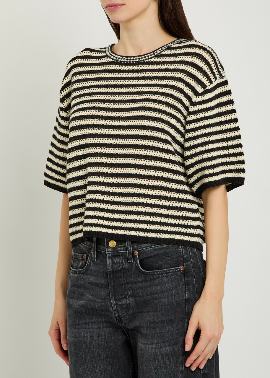 Anine Bing Theo Striped Cotton-blend T-shirt Black