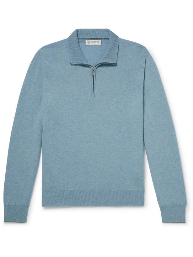 Photo: BRUNELLO CUCINELLI - Cashmere Half-Zip Sweater - Blue