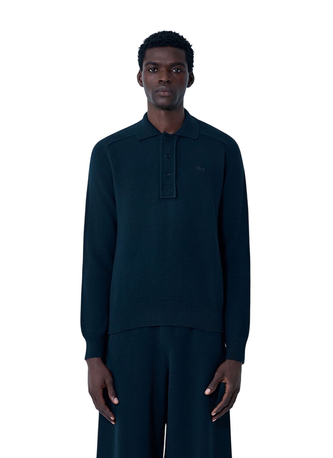 ヤ*ク様 定番　LACOSTE ネイビー リブニット ラコステ LACOSTE Vネックリブニットセーター（ネイビー