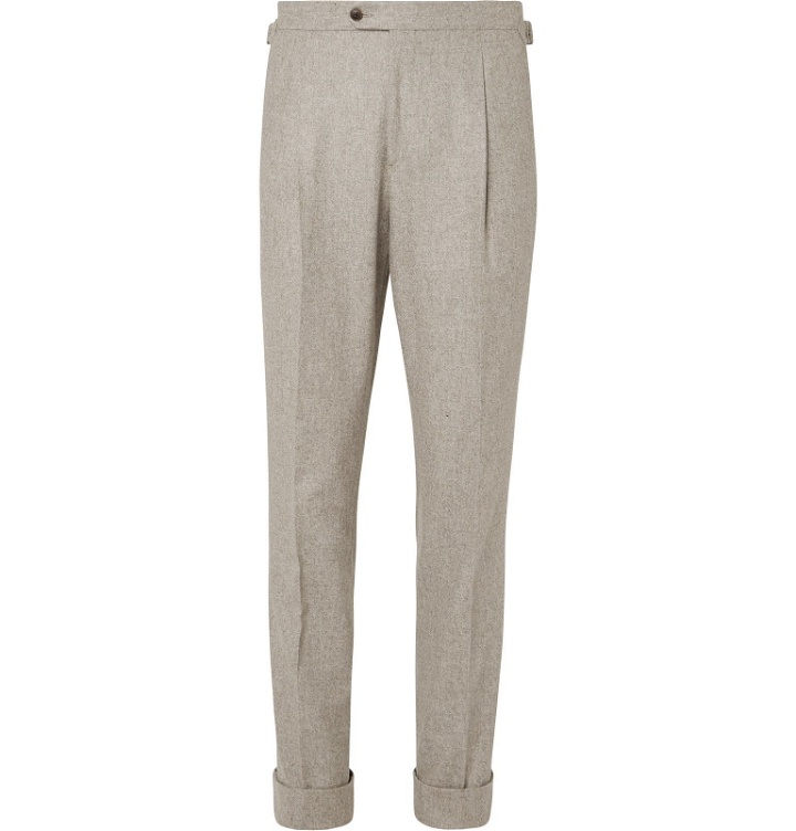 Photo: Saman Amel - Beige Tapered Pleated Mélange Wool Suit Trousers - Neutrals
