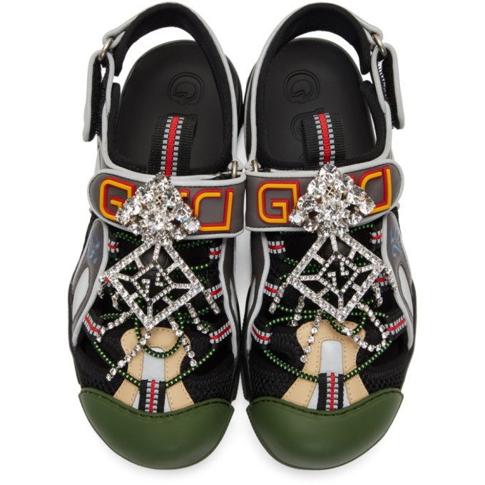 Gucci Green and Grey Tinsel Crystal Sandals Gucci