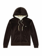 CELINE - Embellished Logo-Embroidered Cotton-Blend Velour Zip-Up Hoodie - Brown