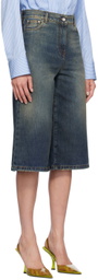 MSGM Indigo Embroidered Denim Shorts