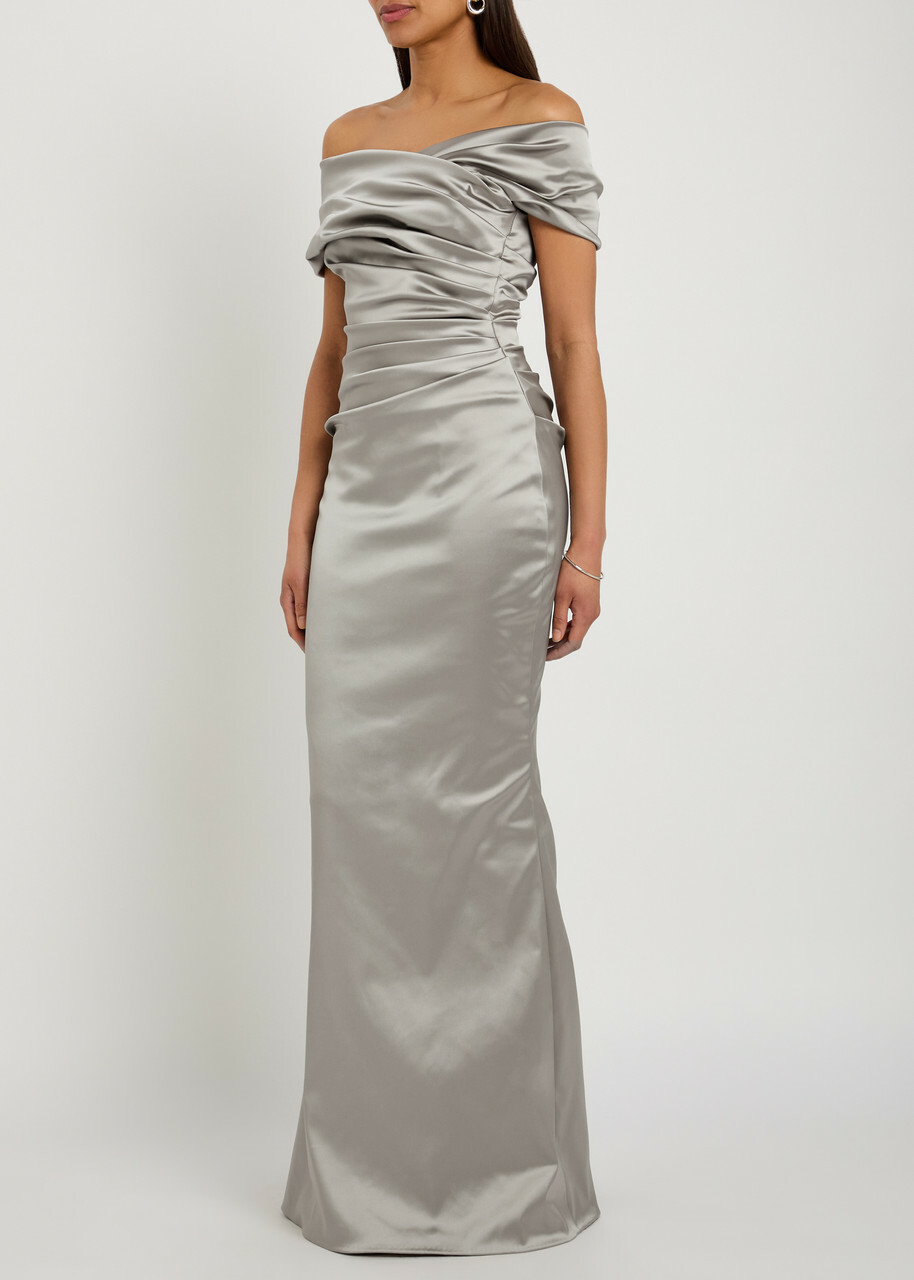 Talbot Runhof Gathered Satin Gown Grey
