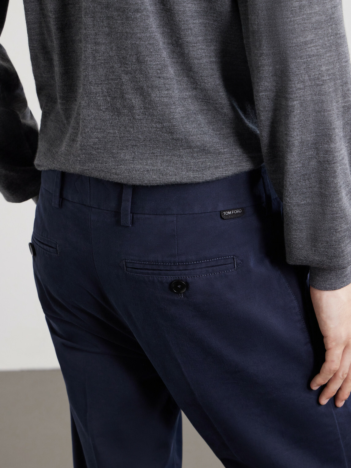TOM FORD - Tapered Cotton-Blend Twill Trousers - Blue