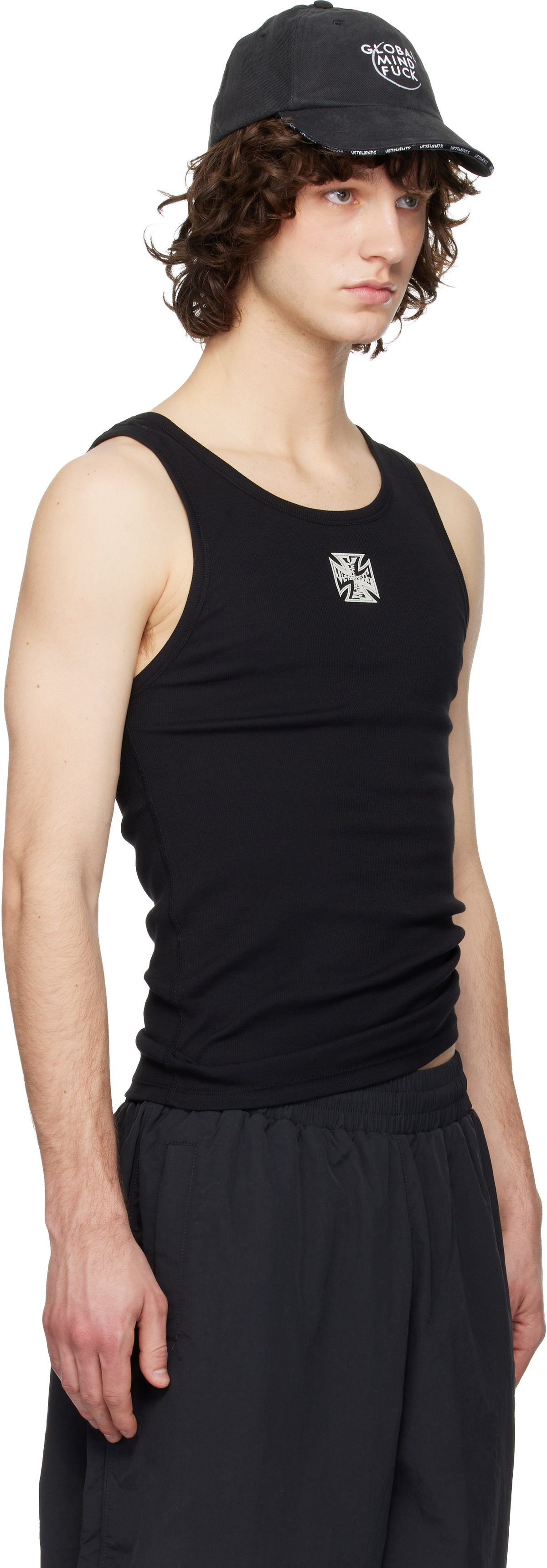 VETEMENTS Black Biker Cross Logo Tank Top