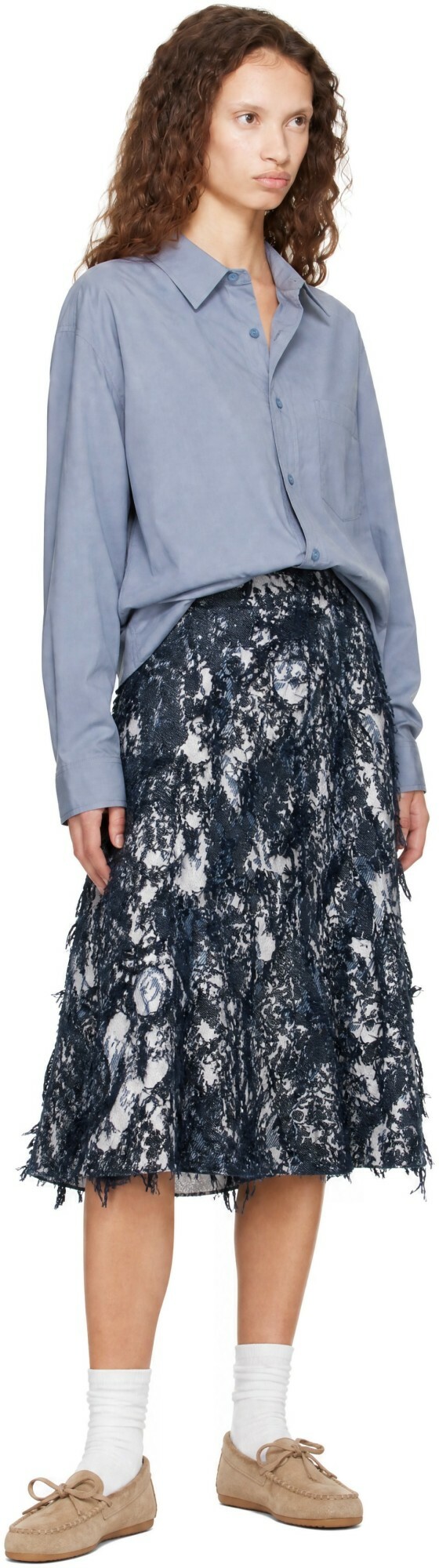 Erdem Navy A-Line Midi Skirt