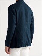 MAN 1924 - Kennedy Unstructured Herringbone Linen Suit Jacket - Blue