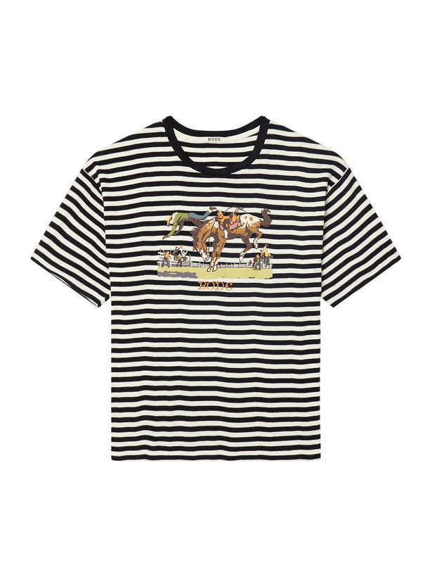 Photo: BODE - Printed Striped Ribbed Cotton-Jersey T-Shirt - Black