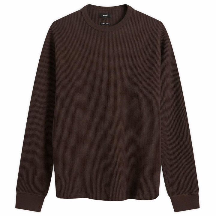 Photo: BEAMS Men's Waffle Crew Neck Sweatshirt in Dark Brown