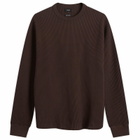 BEAMS Men's Waffle Crew Neck Sweatshirt in Dark Brown