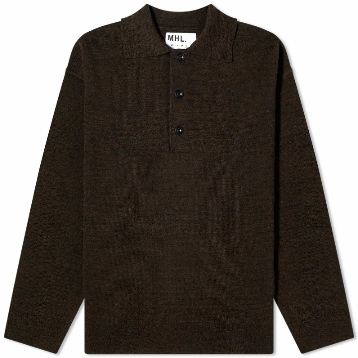 Photo: MHL by Margaret Howell Men's Oversized Knitted Long Sleeve Polo Shirt in Ebony