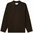 MHL by Margaret Howell Men's Oversized Knitted Long Sleeve Polo Shirt in Ebony