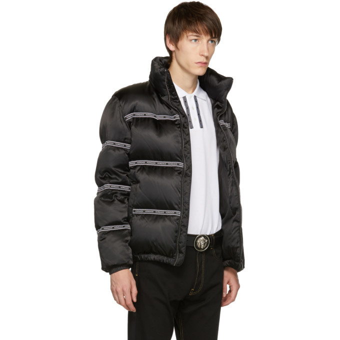 Versace Black Down Logo Tape Puffer Jacket Versace