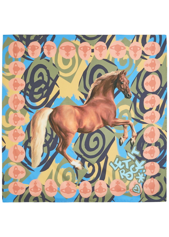Photo: Vivienne Westwood Horse Graphics Printed Silk Scarf - Green - One Size