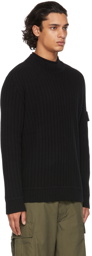 Stone Island Black Wool Ribbed Sweater