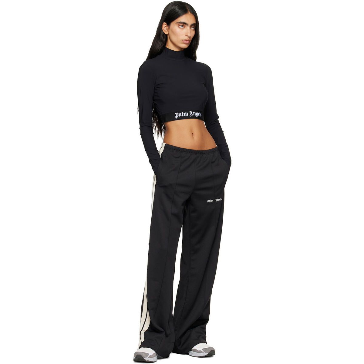 Palm Angels Black Classic Logo Long-Sleeved Mockneck T-shirt