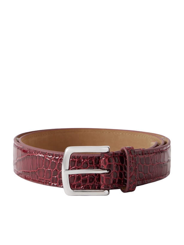 Photo: George Cleverley - 3cm Croc-Effect Leather Belt - Burgundy