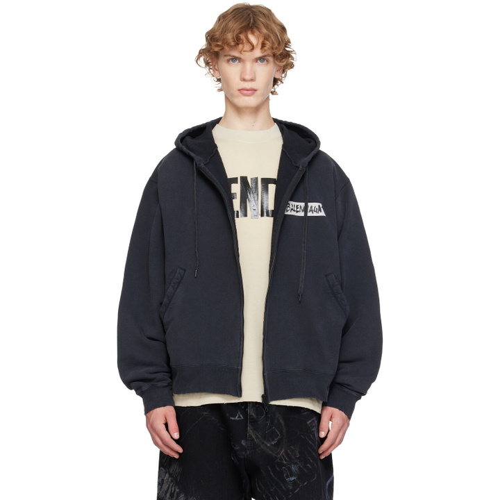 Photo: Balenciaga Black Masking Tape Oversized Zip-Up Hoodie