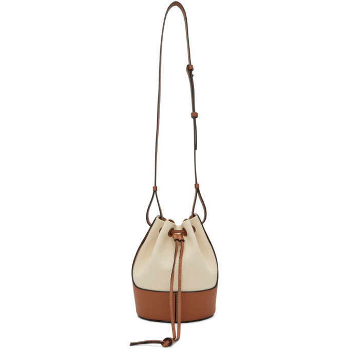 Loewe Small Balloon Leather-trimmed Canvas Bucket Bag - White Tan