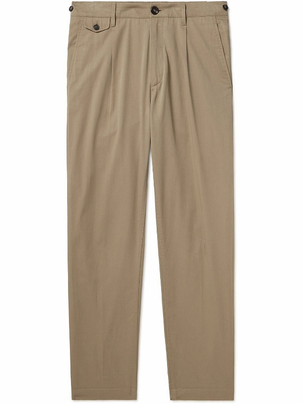 Photo: Dunhill - Straight-Leg Pleated Cotton-Blend Chinos - Neutrals