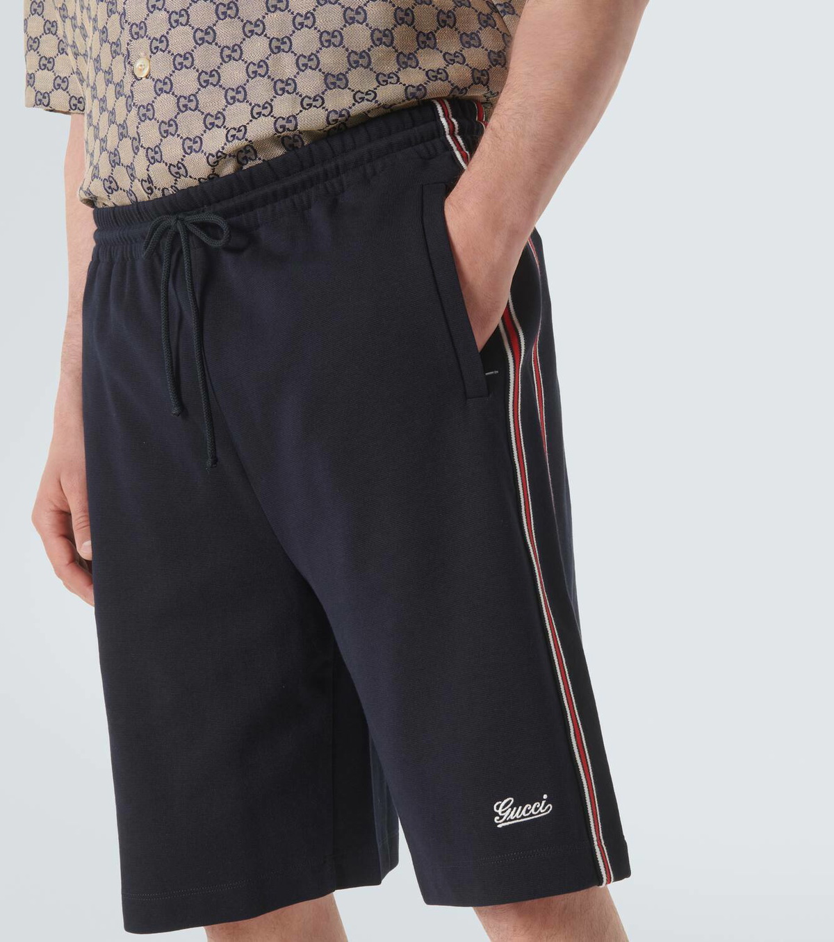 【関税＆送料込み】Gucci Cotton Shorts GUCCI Slim-Fit Straight-Leg Logo-Jacquard Cotton Cargo