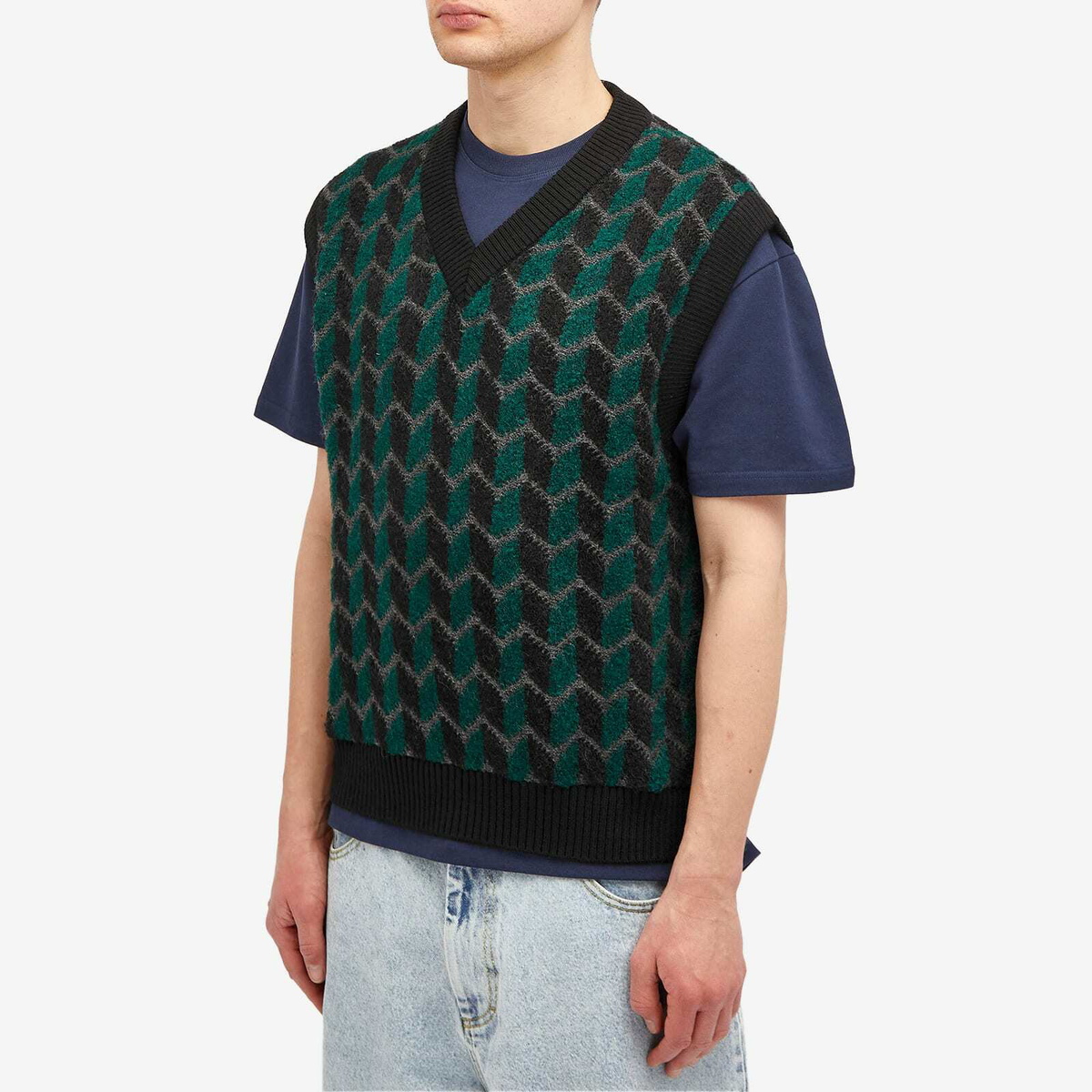 Polar Skate Co. Men's Zig Zag Knit Vest in Black/Dark Teal Polar Skate Co. Men's Zig Zag Knit Vest in Black/Dark Teal