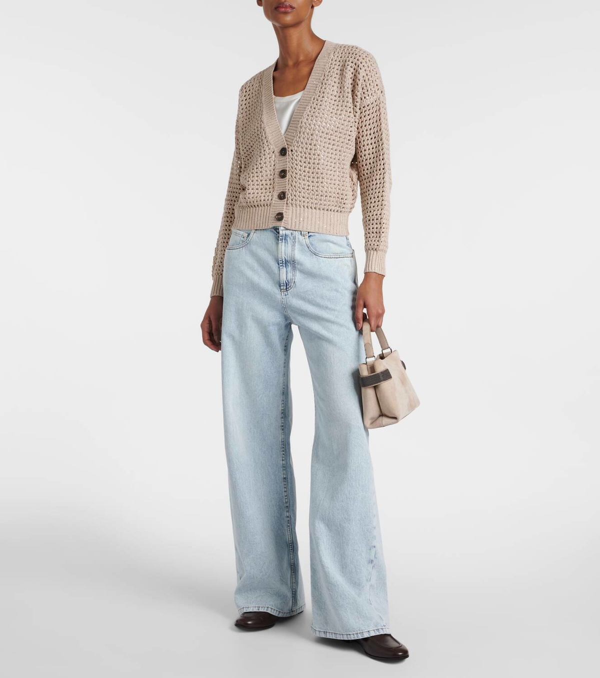 Brunello Cucinelli Sequined open-knit cotton-blend cardigan