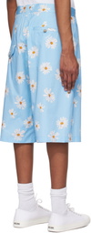 Moschino Blue Satin Bermuda Allover Daisy Shorts