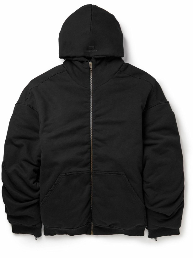 Photo: Balenciaga - Oversized Padded Cotton-Jersey Hooded Bomber Jacket - Black
