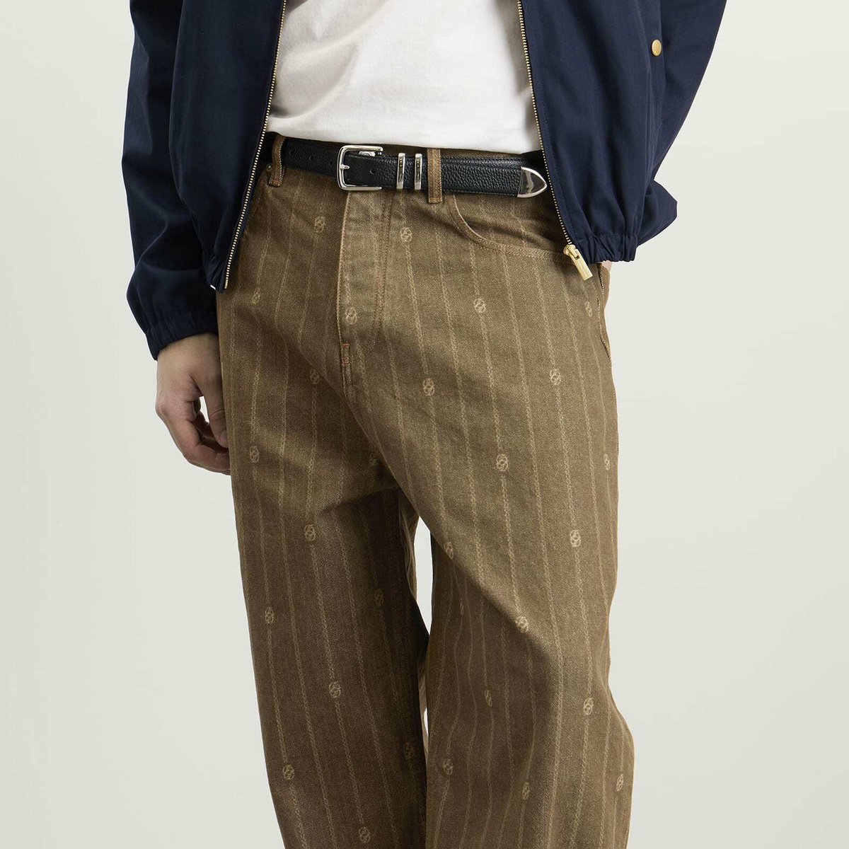 Drôle de Monsieur Men's Monogram Baggy Jeans in Brown